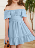 Kid Girl Summer Solid Halter Pleated Casual Dress
