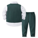 6M-5T Kid Baby Boys Suit British Style Striped 4 Pcs Set