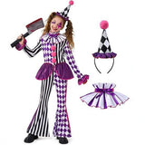 4-12T Kid Girl Halloween Clown Alice Sorcerer Costume 5 Pcs Set