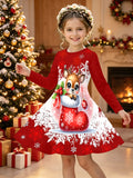 3-12Y Kid Girls Autumn Winter Christmas Long Sleeve 3D Dresses