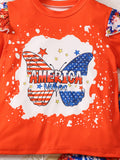 3-8 T Kid Girl Bow Independence Day Printed Short Sleeved Flared 2 Pcs Set