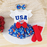 Baby Girl Summer Letter Printed Short Sleeve Printed Independence Day 3 Pcs Set