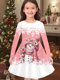 2-10T Kid Girl Christmas Long Sleeve Fashion Casual 3D Print Dresses