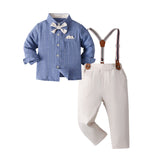 6M-8T Kid Baby Boys Formal Blue Overalls Wedding Birthday Party Suit 2 Pcs Set