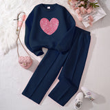 5-14Y Kid Girl Spring Autumn Love Long-sleeved Casual Suit 2 Pcs Set