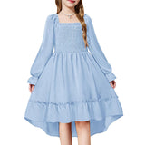 Kid Baby Girl Horn Long-sleeved Ruffle-edged Swinging Dresses
