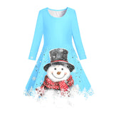 3-10Y Kid Girl Winter Snow Printed Long-sleeved Dresses