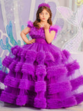 Kid Girl Mesh Purple Pleated Cake Princess Dresses