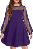 Kid Girls Lace Long-sleeved Solid Cute Princess Dress