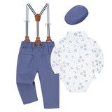 0-24M Boy Baby Retro Gentleman Long Sleeve Overalls Banquet Suit 3 Pcs Set