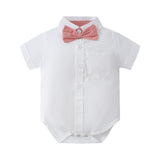 Baby Boys Gentleman Short Sleeve Overalls Bow Tie 3 Pcs Set