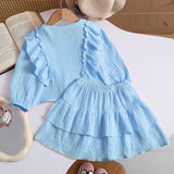 Kid Baby Russian Girls Cotton Flying Sleeve 2 Pcs Set