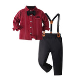 6M-8T Kid Baby Boys Formal Red Bow Tie Overalls 4 Pcs Set