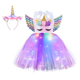 1-10T Kid Girls Glowing Led Light String Unicorn Sleeveless Tutu Dresses