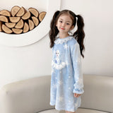 Kid Girls Princess Elsa Home Nightwear Warm Thick Flannel Pajamas