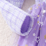Long Sleeve Lady Star Mesh Dress with Small Bag
