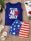 Independence Day Kid Baby Boys Summer Sleeveless Vest Star Stripe 2Pcs/Set
