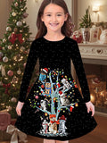 3-10T Kid Girl Flower Long Sleeve Crew Neck Spring Autumn Dresses
