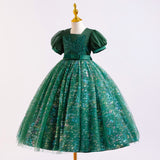 3-12T Kid Girls Host Piano Performance Sequined Mesh Fluffy Princess Dresses