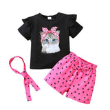 Kid Girls Summer Valentine's Day Cartoon Flying Sleeve 2 Pcs Set