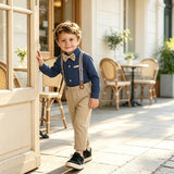 6M-8T Kid Boy British Long-sleeved Overalls Suit 4 Pcs Set