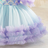 Kid Girls Mermaid Birthday Party Bubble Sleeve Cosplay Costume Dress