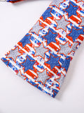 Girls' Independence Day Two-piece Set, USA Letter Pattern Gradient Top with A Five Pointed Star Pattern