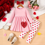 Baby Girl Autumn Valentine's Day Solid Color Love Embroidery 2 Pcs Set