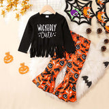 1-6T Kid Baby Girls Suit Halloween Ghost Pumpkin Bat Trumpet Suit 2 Pcs Set