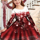 Christmas Crew Neck Dress Girls Korean Version Fashion Foreign Style Long Sleeve Snowflake