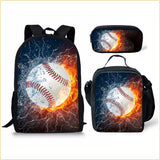 Kid Boy Street Trendy Football Backpack with Pencil Case Lunch Bag 3 Pcs/set
