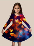 2-10T Kid Girl Christmas Long Sleeve Fashion Casual 3D Print Dresses