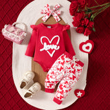 Baby Girl Cute Love Towel Embroidered Plaid 3 Pcs Sets