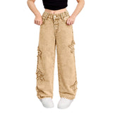 7-12Y Teen Kid Girl Star Decorated Hip Hop Jeans Pants