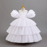 3-12T Kid Girl Cake Mesh Bubble Sleeves Birthday Party Tutu Dresses