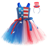 Independence Day Carnival Kid Girl Mesh Tutu American Flag Performance Dresses