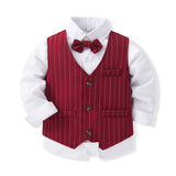 6M-5T Kid Baby Boys Suit British Style Striped 4 Pcs Set
