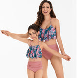 Parent-child Swimsuit High Waist Bikini Sexy Split New Bikini Mother and Daughter Ruffle Leaf Swimsuit
