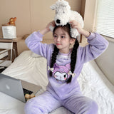 Autumn and Winter Girls' Homewear Kuromi Home Pajamas Mink Flannel Cartoon Set