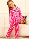 5-12Y Kid Girl Pajamas Autumn Winter Satin Long-sleeved Loungewear Pajamas