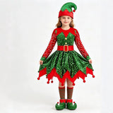 2-12T Kid Baby Girl Christmas Green Costume Party Performance 4 Pcs Set