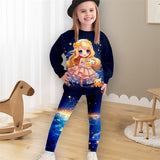 Kid Girl Cartoon Spring 3D Printed Mermaid 2 Pcs Sets Outfits