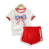 Kid Baby Boy Girl Trendy Casual  Independence Day Short Sleeves  Shorts 2 Pcs Set