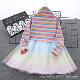 Kid Girl Rainbow Long Sleeved Yarn Fluffy Casual Dresses