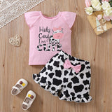 Kid Baby Girl Suit Summer Alphabet Flying Sleeve Independence Day Flag 2 Pcs Set