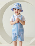 Baby Boy Summer Onesie Blue Striped Lapel Short-sleeved Suit 2 Pcs Set