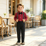 6M-8T Kid Baby Boys Formal Red Bow Tie Overalls 4 Pcs Set