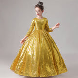 Girls Dress Dress Sequined Beads Glitter Nine-quarter Sleeve Older Children's Dress