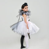 Halloween Soul-broken Clown Dress Blood-stained Black and White Color Matching Girl Cosplay