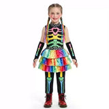 3-8Y Kid Girl Halloween Colorful Skeleton Cosplay Stage Costume